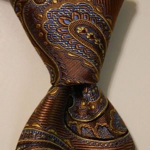 PAUL FREDRICK Silk Necktie PAISLEY Brown/Blue NEW